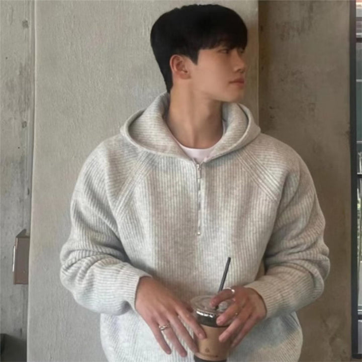 Herren Oversized Strick-Halbzip-Hoodie mit Rippstruktur Echoarchiv