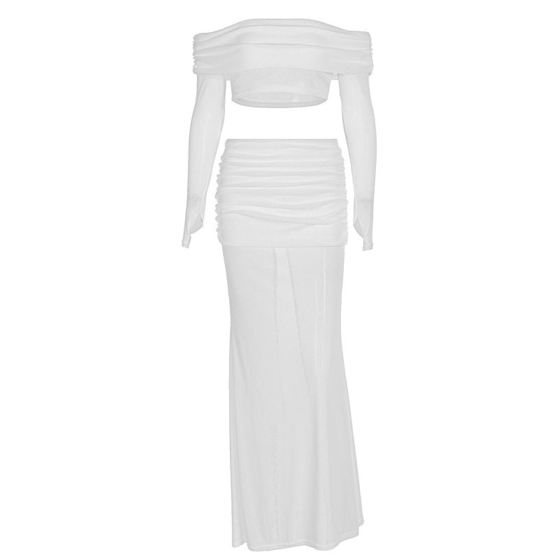 Damen Off-Shoulder Maxi-Kleid mit gerafftem Oberteil und elegantem Rock Echo Archiv