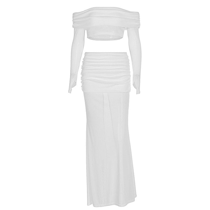 Damen Off-Shoulder Maxi-Kleid mit gerafftem Oberteil und elegantem Rock Echo Archiv