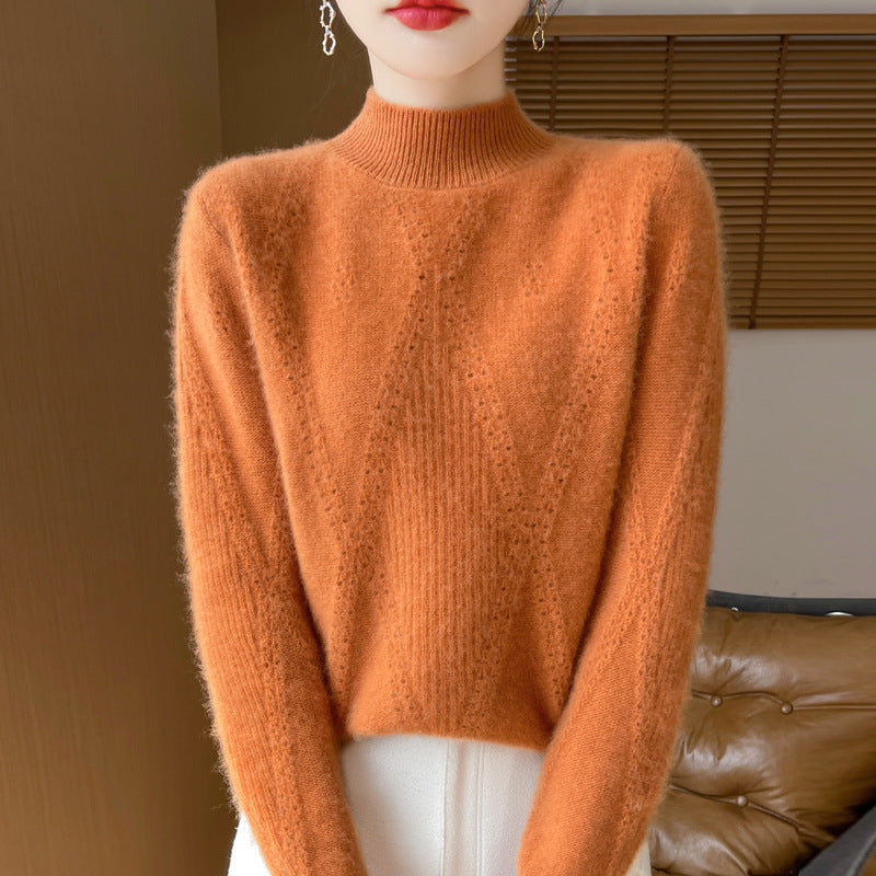 Damen Leichter Mockneck-Feinstrickpullover mit Ajour-Chevron und kaschmirweichem Finish Echoarchiv