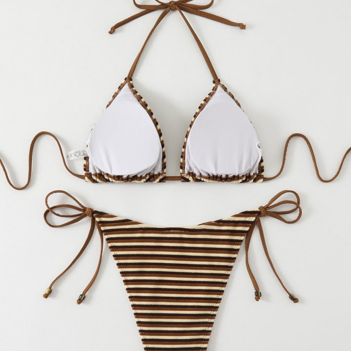 Damen Triangel-Bikini mit verstellbaren Bindebändern und verspieltem Streifenmuster Echo Archiv