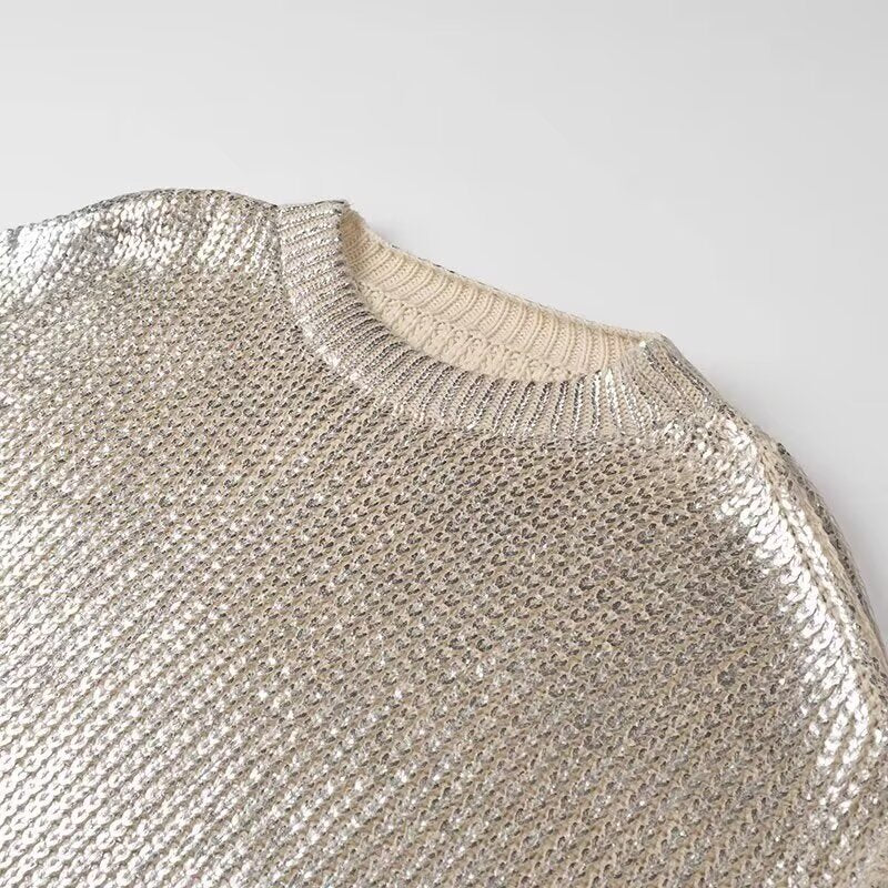 Damen Oversized Strickpullover mit Cut-Out-Schultern und Metallic-Glanz Echo Archiv