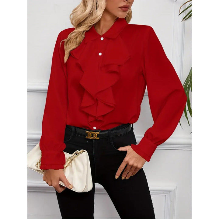Damen Bluse Mitraffinierten Rüschendetails und Eleganten Ärmeln Echoarchiv