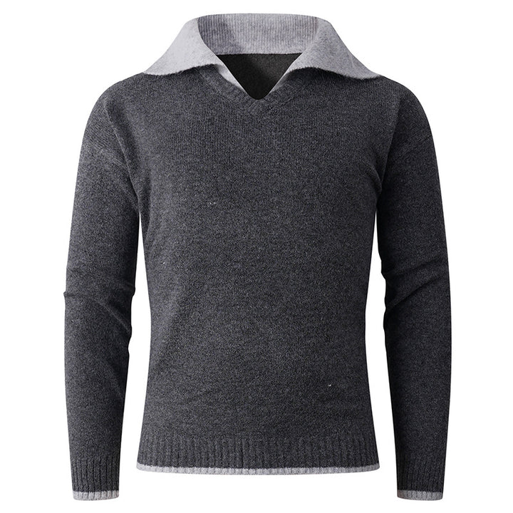 Herren eleganter V-Ausschnitt Pullover mit kontrastierendem Kragen Echoarchiv