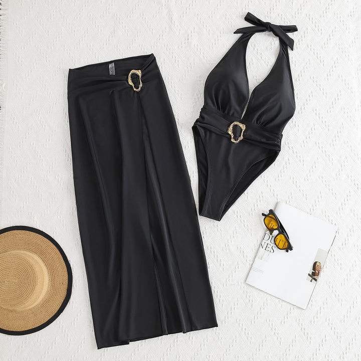Damen Badeanzug mit elegantem Wickeldesign und glamourösem Gurt Echo Archiv