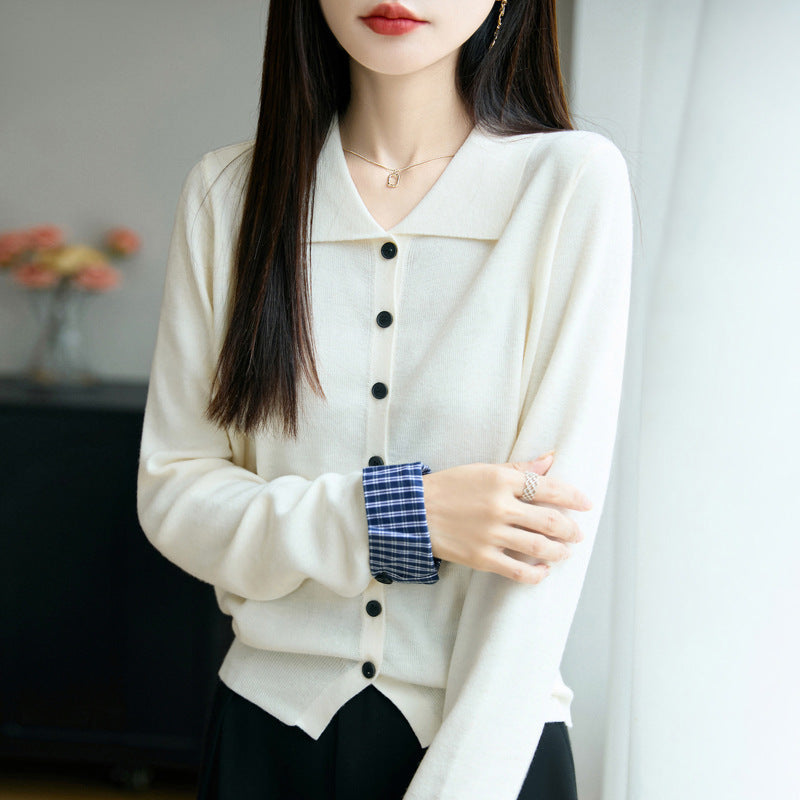 Damen Leichter Feinstrick-Cardigan mit breitem Hemdkragen und Frontknopfleiste Echoarchiv