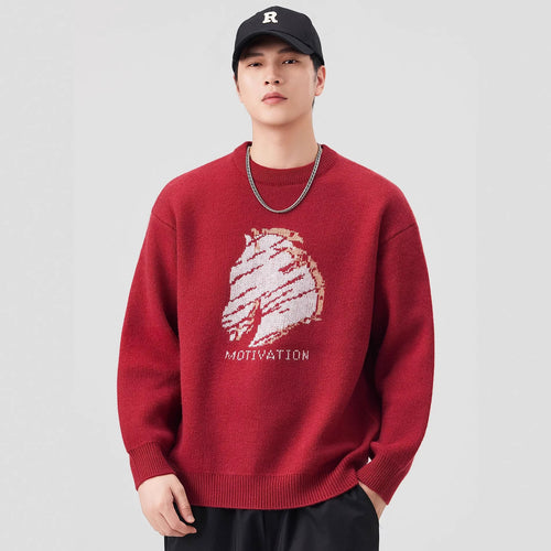Damen Oversize-Strickpullover mit Intarsienmotiv und Rundhalsausschnitt Echo Archiv