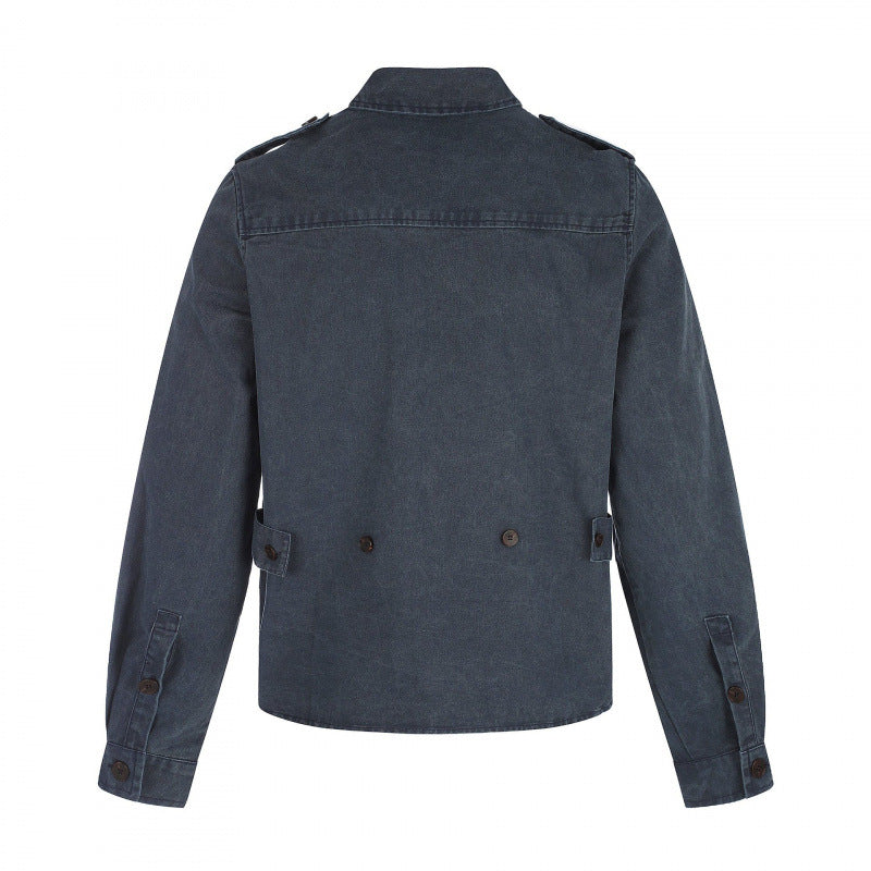 Damen Kastenförmige Overshirt-Jacke aus Denim mit Schulterklappen und aufgesetzten Brusttaschen Echo Archiv