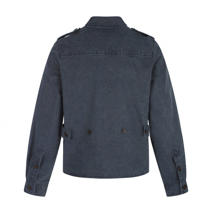 Damen Kastenförmige Overshirt-Jacke aus Denim mit Schulterklappen und aufgesetzten Brusttaschen Echo Archiv