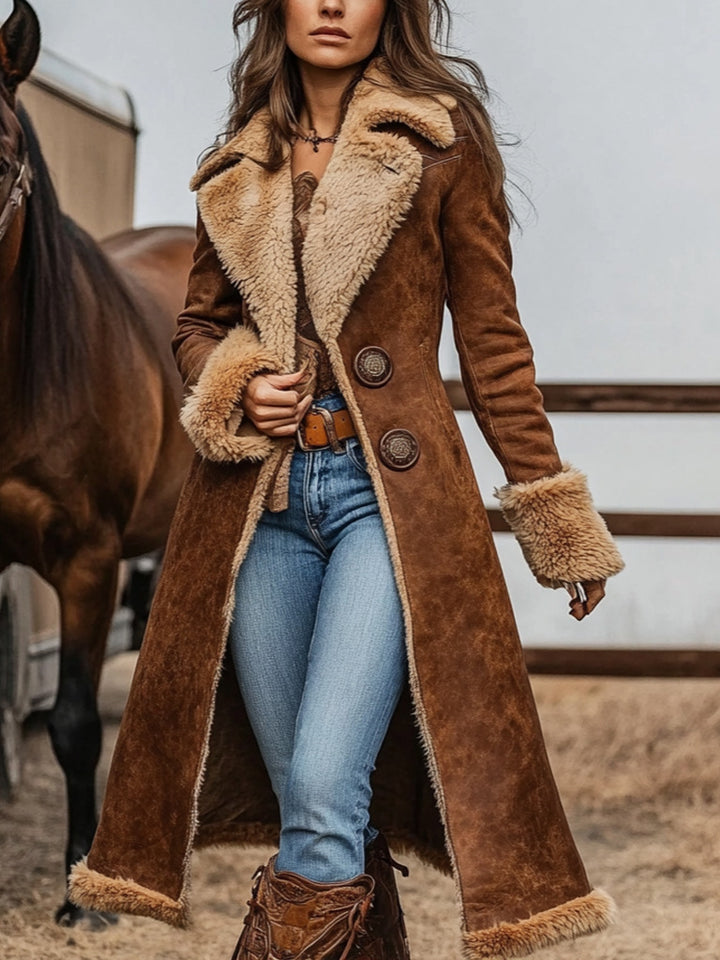 Damen Lang geschnittener Velours-Shearling-Mantel mit Teddybesatz und taillierter Silhouette Echoarchiv