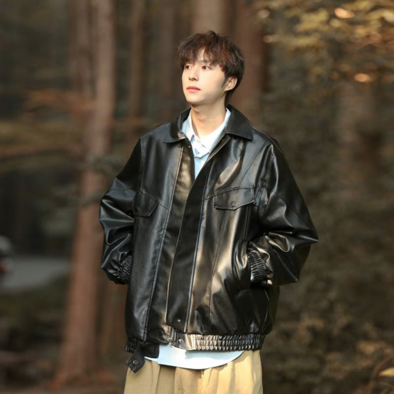 Herren Oversized Kunstleder Bomberjacke mit Pattentaschen Echoarchiv
