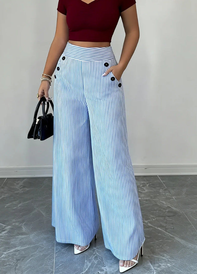 Damen nan hochgeschnittene Palazzo-Hose mit maritimen Knopfdetails und weitem Bein Echo Archiv