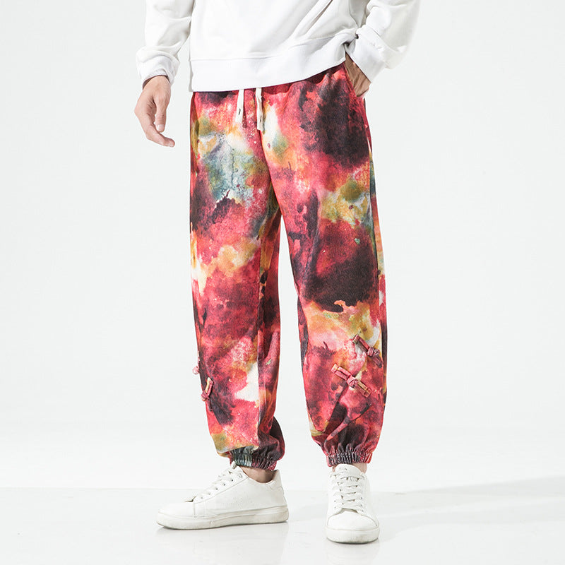 Herren Tie-Dye Baggy Jogginghose mit Tunnelzug, Gummibündchen und dekorativen Riemen Echo Archiv