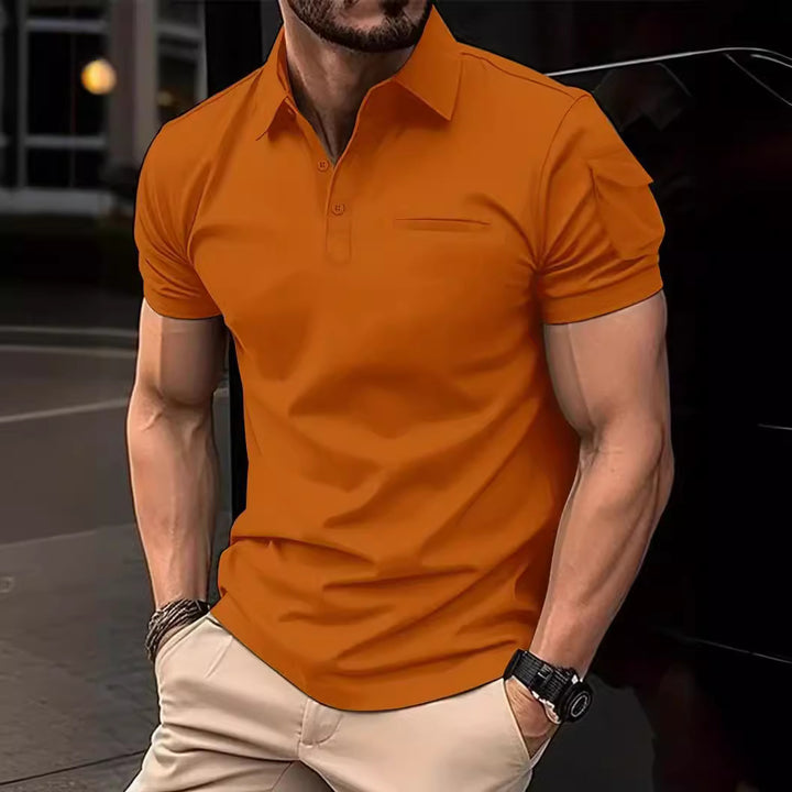 Herren modern geschnittenes Kurzarm-Polohemd mit Brusttasche Echoarchiv
