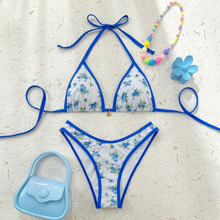 Damen Triangel-Bikini mit verspieltem Blumenmuster und verstellbaren Trägern Echo Archiv