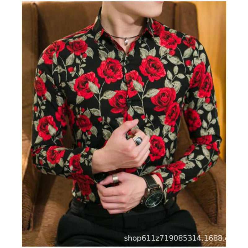 Herren Langarmhemd mit floralem Print und elegantem Schnitt Echoarchiv