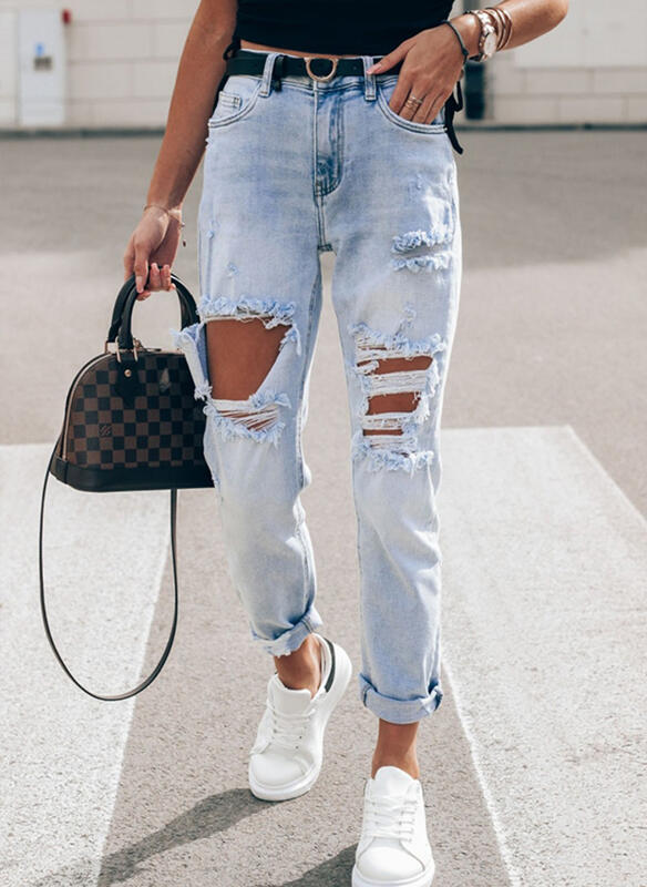 Damen Ripped Boyfriend JEchoarchivns im lässigen Vintage-Stil mit hohem Bund Echoarchiv