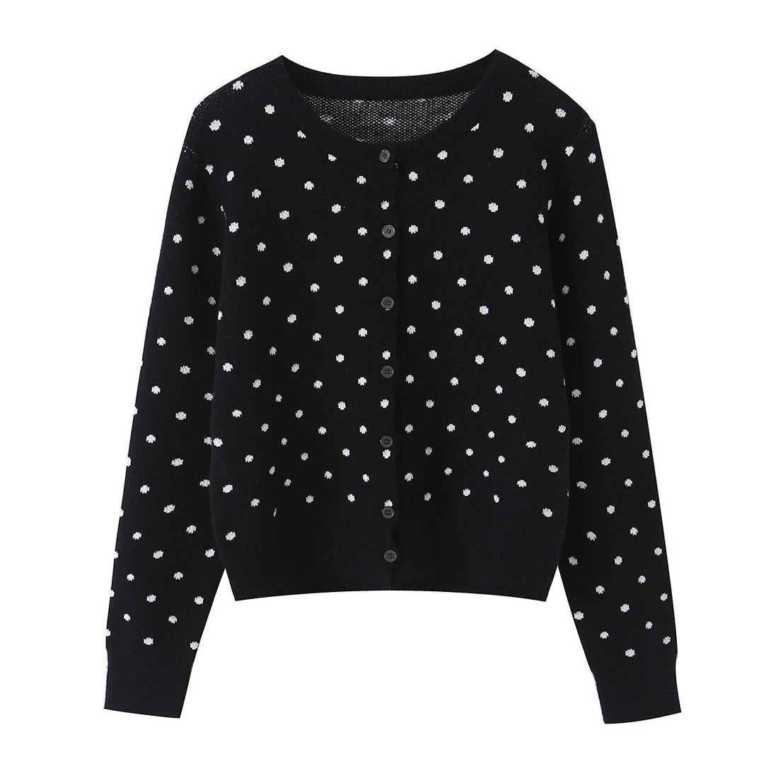 Damen Cropped Strickjacke mit Rundhalsausschnitt und Punktstruktur Echoarchiv