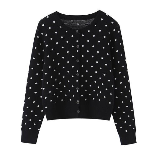 Damen Cropped Strickjacke mit Rundhalsausschnitt und Punktstruktur Echoarchiv