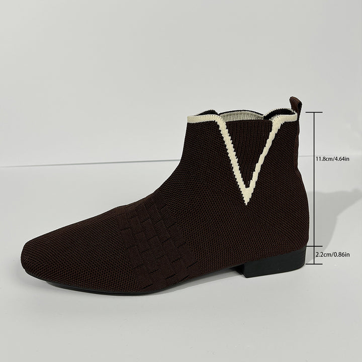 Damen nan gestrickte Sock-Stiefelette mit elastischem V-Einsatz, Zugschlaufe und flachem Blockabsatz Echo Archiv