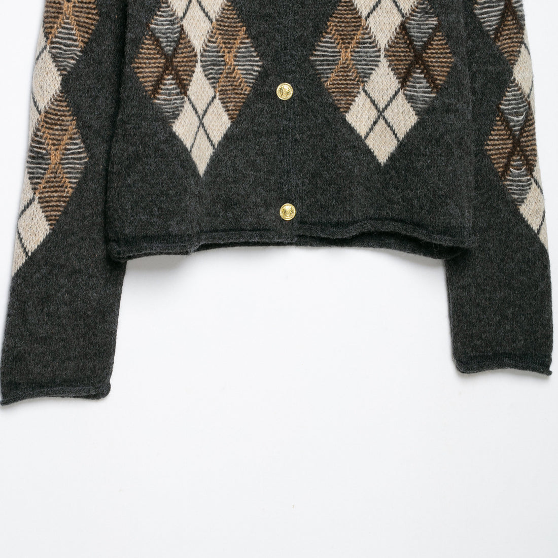 Damen Kurzgeschnittener Argyle-Cardigan im Retro-Strick mit goldenen Zierknöpfen Echoarchiv