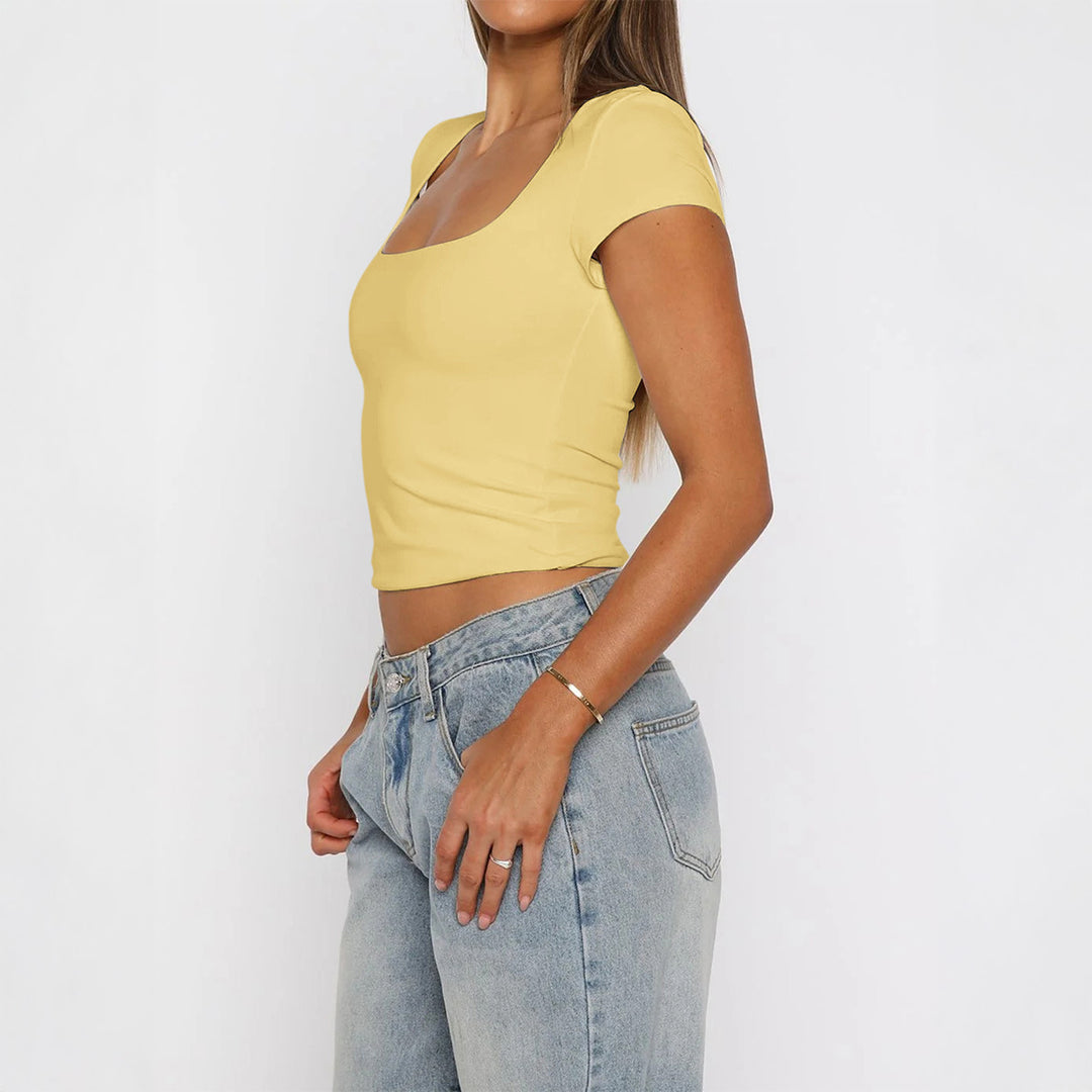 Damen Kurzarm T-Shirt mit quadratischem Ausschnitt Echo Archiv