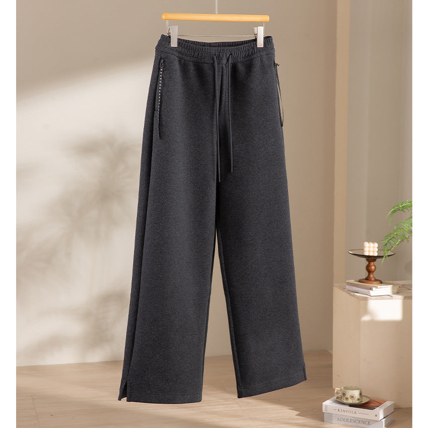 Damen weite French‑Terry Lounge-Sweatpant mit hohem Bund, Kordelzug und seitlichen Schlitzen Echoarchiv