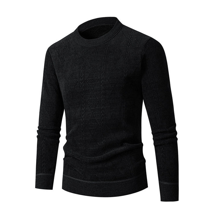 Herren Strickpullover mit strukturiertem Zopfmuster und hohem Kragen Echoarchiv
