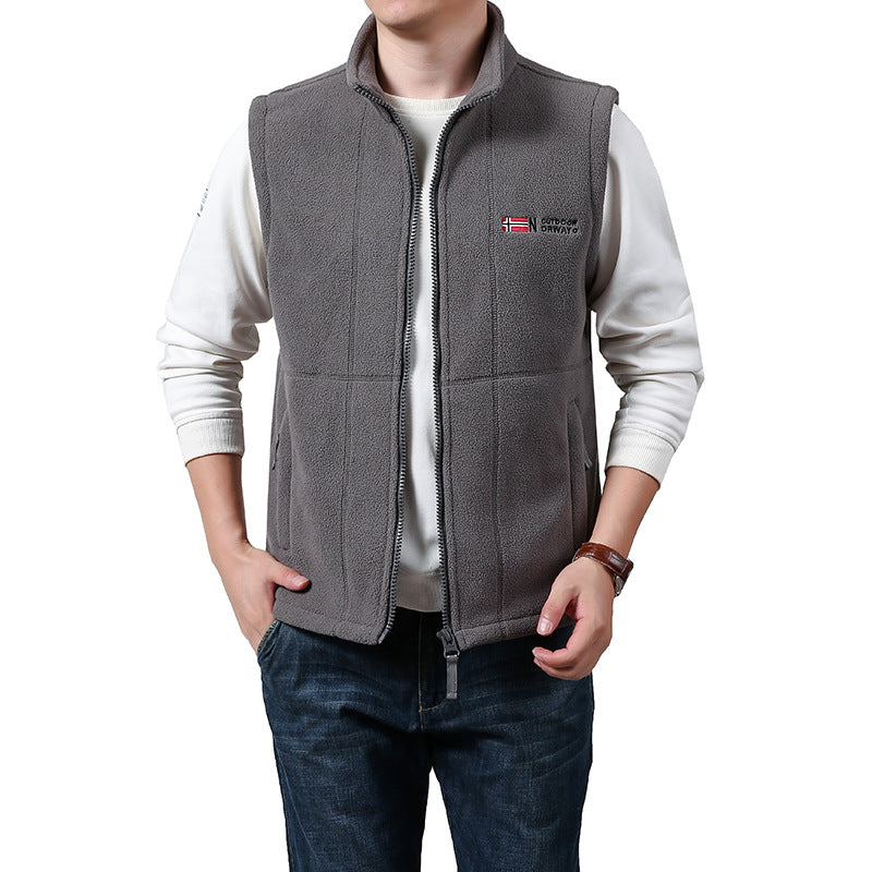 Herren Warme Fleece-Outdoorweste mit durchgehendem Reißverschluss und Stehkragen Echoarchiv