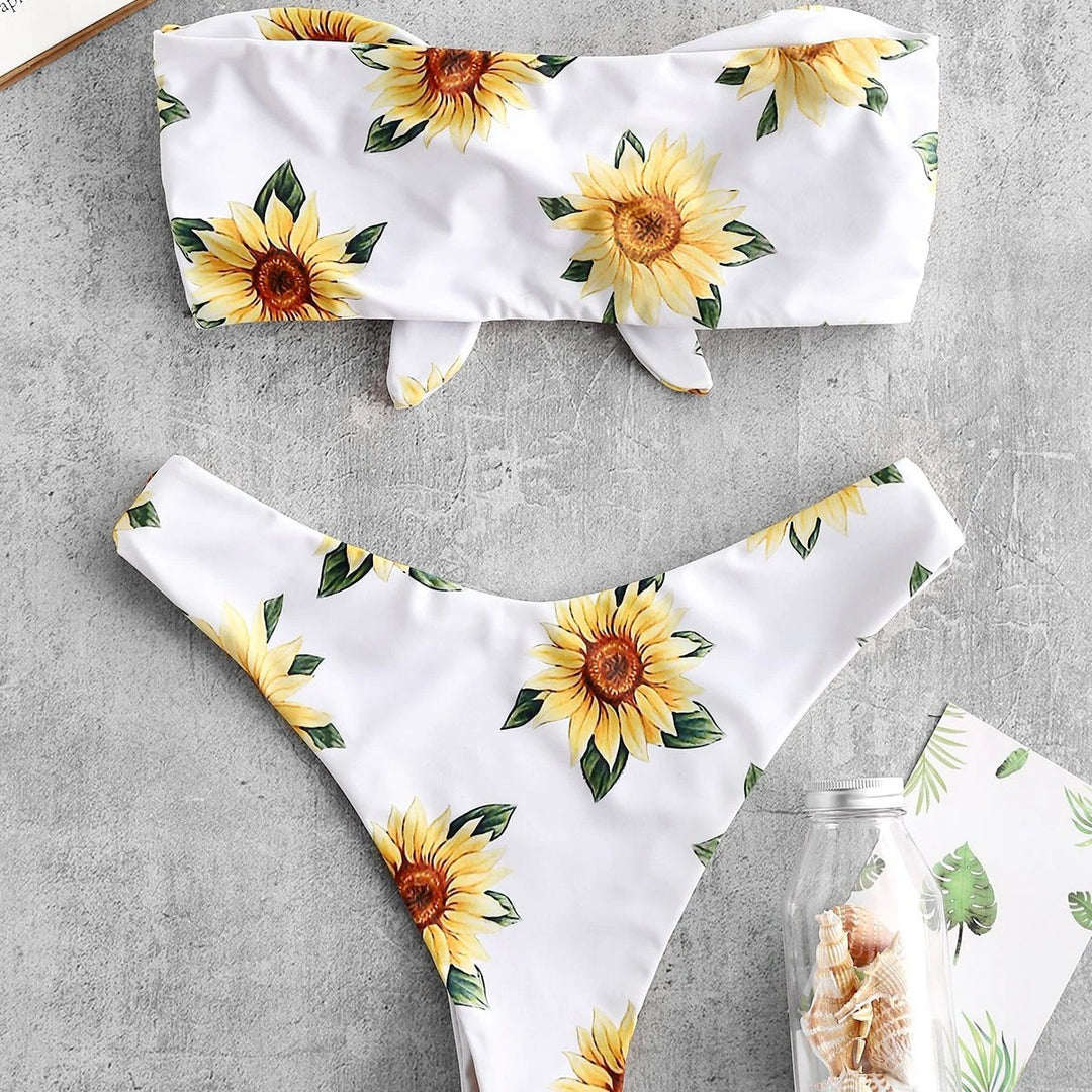 Damen Bandeau-Bikini mit floralem Design und praktischen Knoten Echo Archiv