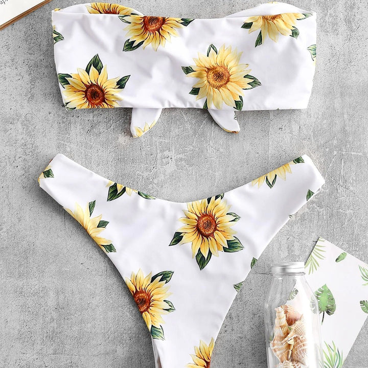 Damen Bandeau-Bikini mit floralem Design und praktischen Knoten Echo Archiv