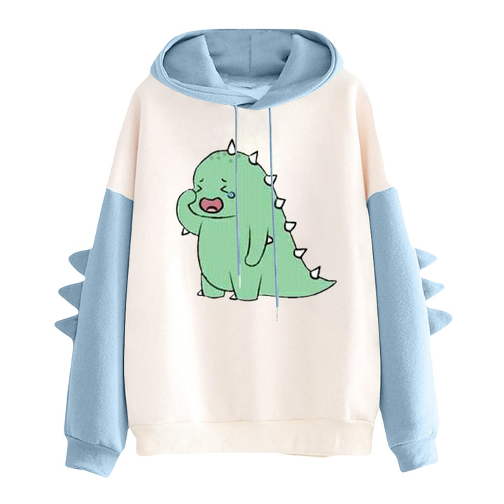 Damen Kapuzenpullover mit niedlichem Dinosaurier-Print und dreidimensionalen Ärmeldetails – Auréline