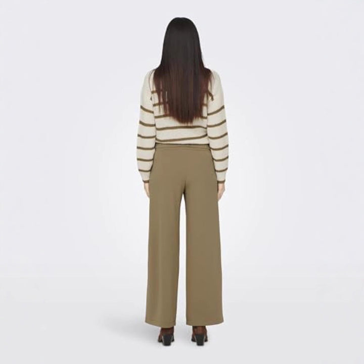 Damen High-Waist Culottehose mit Zierknopf-Bund und weitem Bein – Avélisse