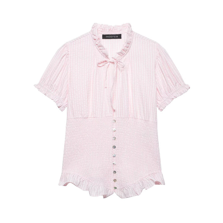Damen Rüschenbluse mit geschlitztem Kragen und Knopfdetails Echo Archiv