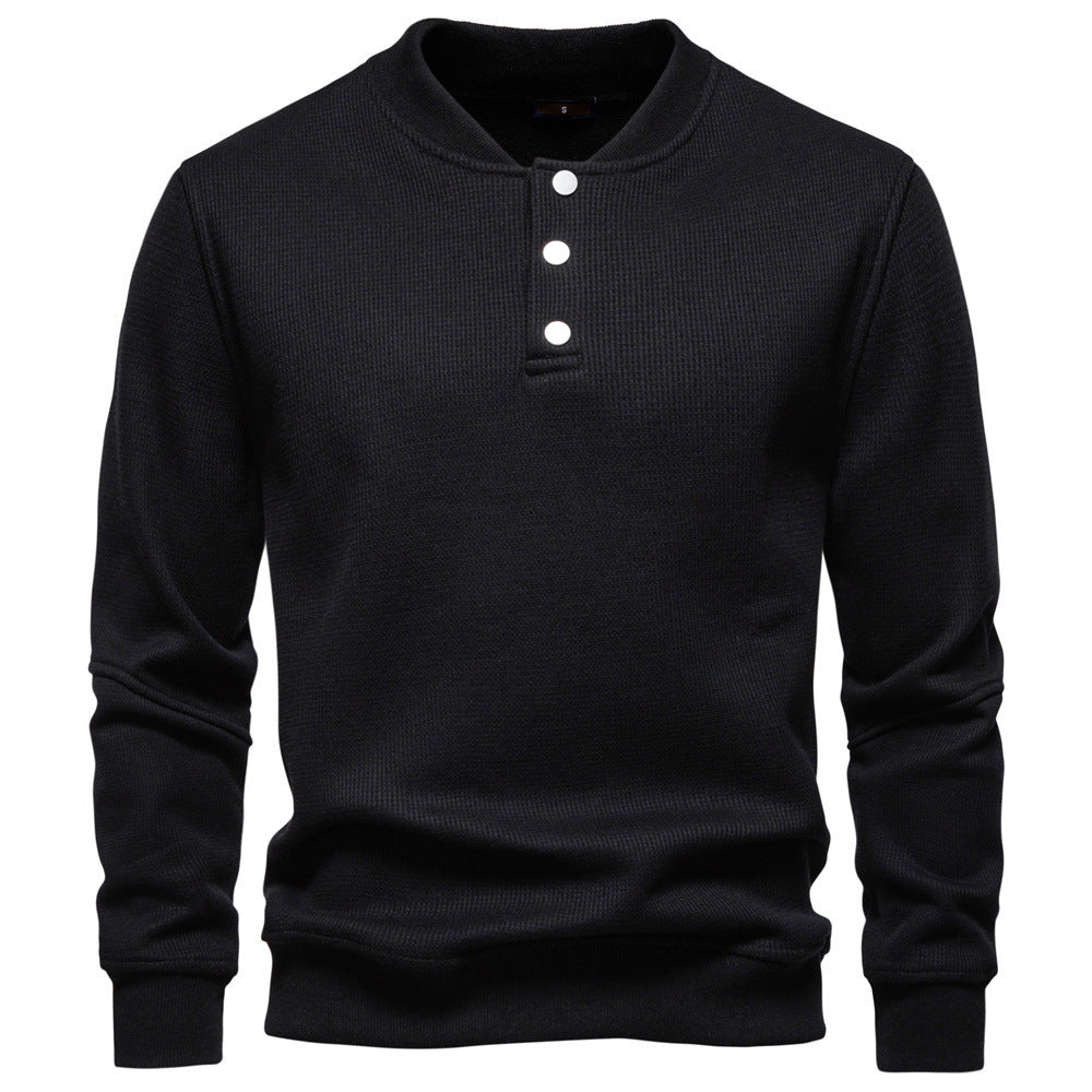 Herren nan Waffelstruktur-Henley-Pullover mit kurzem Druckknopfverschluss und Rippbündchen Echo Archiv