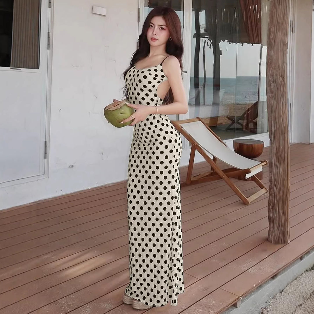 Damen Polka-Dots Maxikleid mit Spaghettiträgern und elegantem Schnitt Echo Archiv