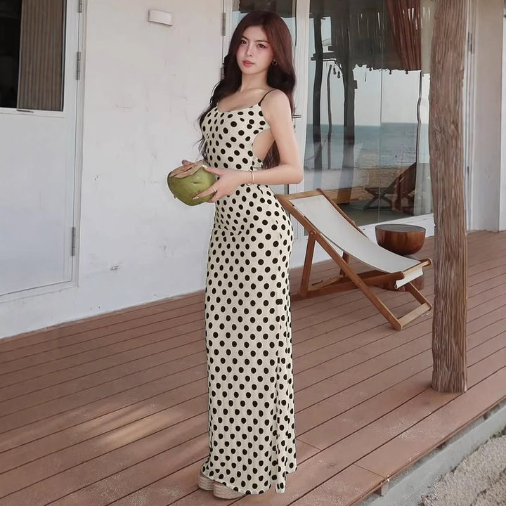 Damen Polka-Dots Maxikleid mit Spaghettiträgern und elegantem Schnitt Echo Archiv