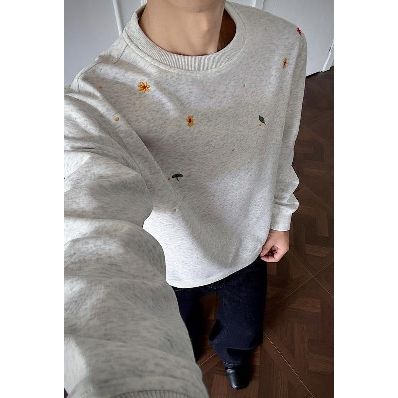 Herren Rundhals-Sweatshirt mit minimalistischer Blumenstickerei und cleanem Schnitt – Norvane