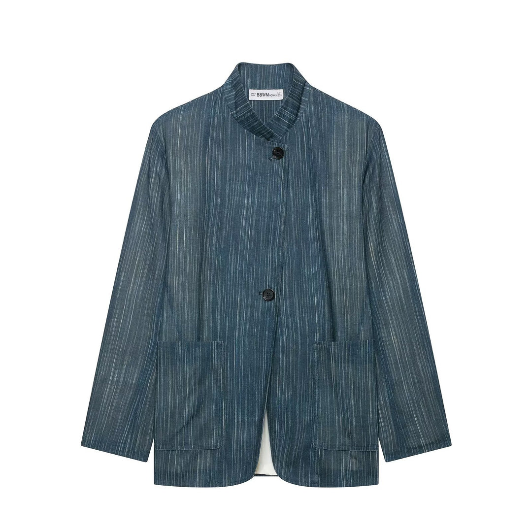 Damen Zweiteiliges Nadelstreifen-Set mit Stehkragen-Blazer und Highwaist-Palazzohose Echo Archiv