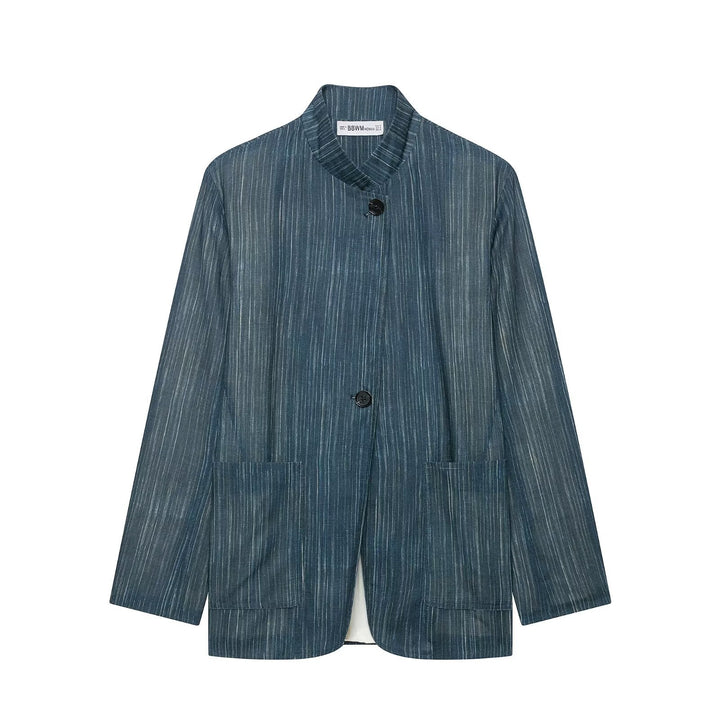 Damen Zweiteiliges Nadelstreifen-Set mit Stehkragen-Blazer und Highwaist-Palazzohose Echo Archiv