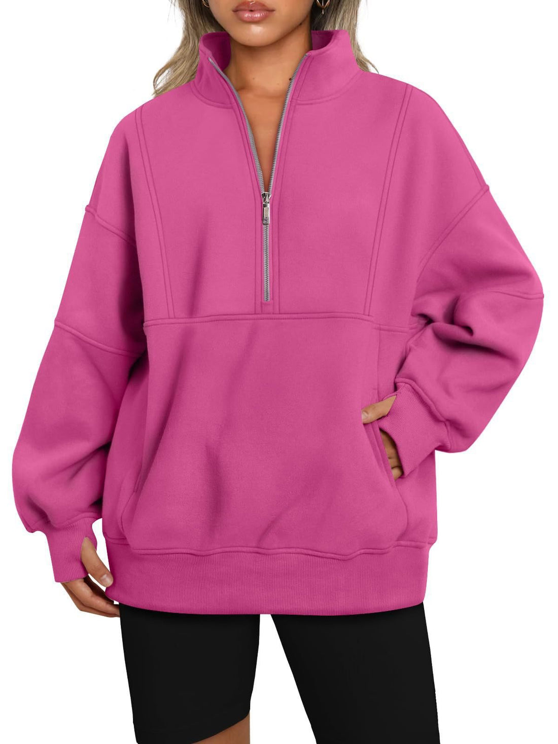 Damen Oversize-Sweatshirt mit halbem Reißverschluss, Stehkragen und Kängurutasche Echo Archiv