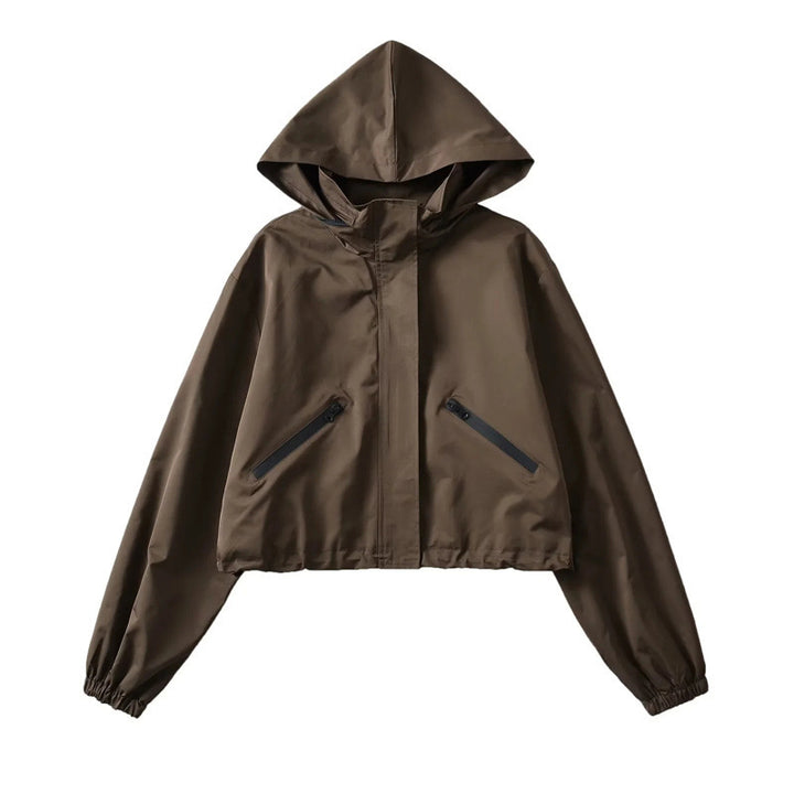 Damen Cropped Regenjacke mit Kapuze, wasserabweisender Tech‑Qualität und schrägen Reißverschlusstaschen Echo Archiv