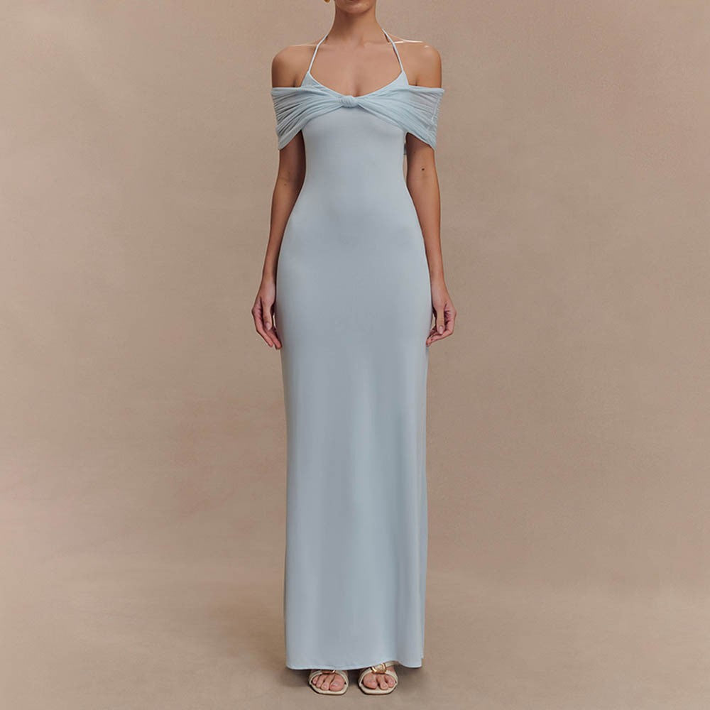 Damen Elegantes Maxi-Kleid mit schulterfreien Raffungen Echo Archiv