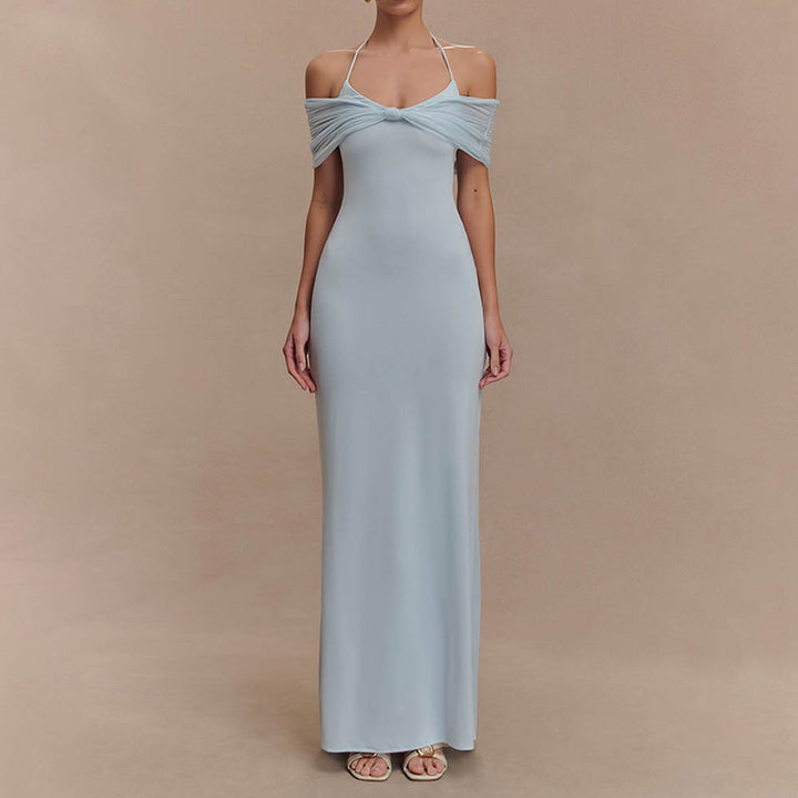 Damen Elegantes Maxi-Kleid mit schulterfreien Raffungen Echo Archiv