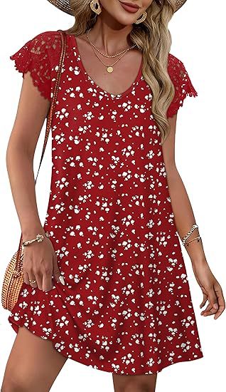 Damen Sommerkleid mit eleganten Spitzenärmeln und floralem Muster Echo Archiv