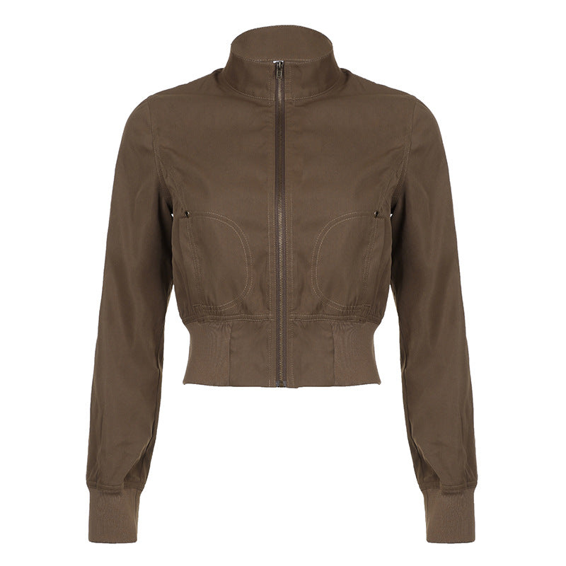 Damen nan taillierte Kurzjacke mit Stehkragen, durchgehendem Reißverschluss und elastischem Bund Echo Archiv