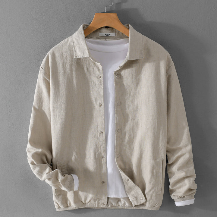 Herren Leichte Leinenjacke mit Hemdkragen, Relaxed Fit und Druckknopfleiste Echoarchiv