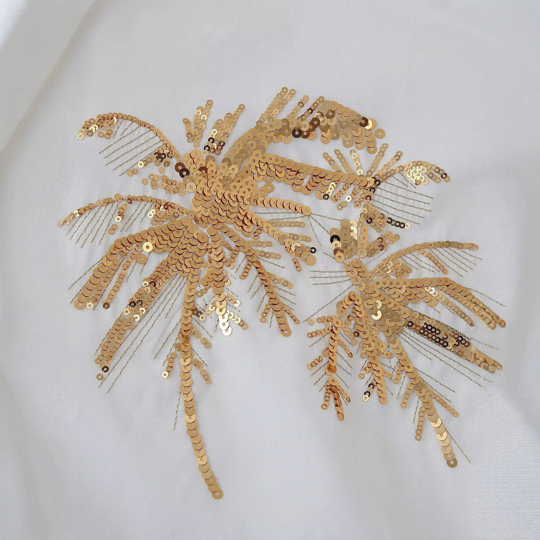 Damen Oversize-Hemdbluse mit Palm-Motiv aus goldenen Pailletten Echo Archiv