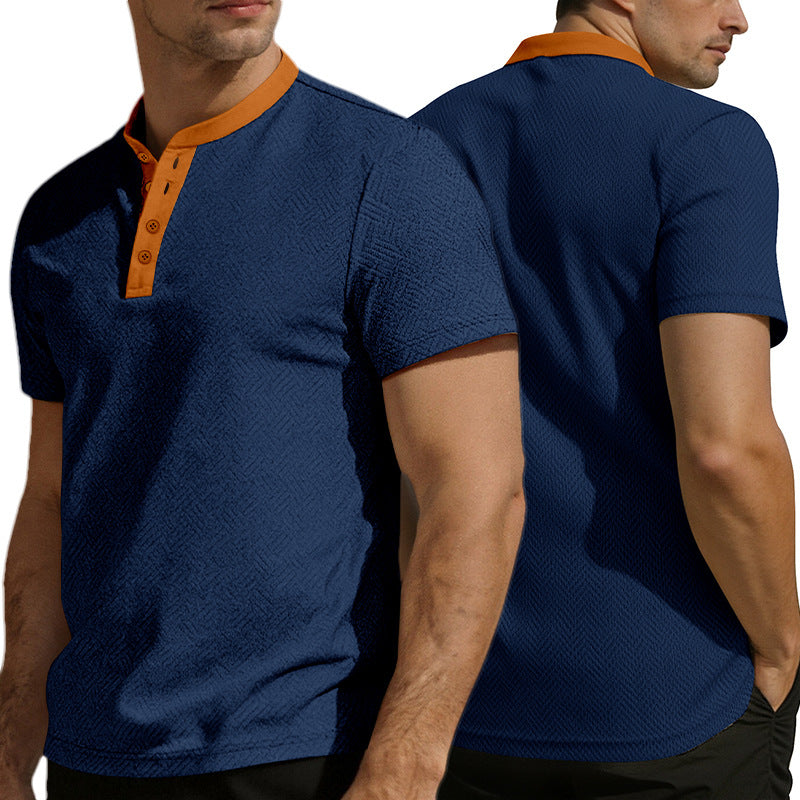 Herren nan schlankes Kurzarm-Henley-Poloshirt mit Mandarin-Kragen und feiner Jacquardstruktur Echo Archiv