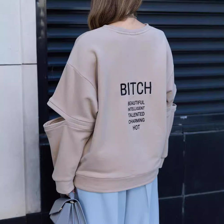 Damen Oversized Sweatshirt mit Layer-Ärmeln und seitlichem Schlitz Echoarchiv